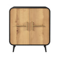 Meuble de rangement contemporain en bois avec portes à rayures et poignées dorées