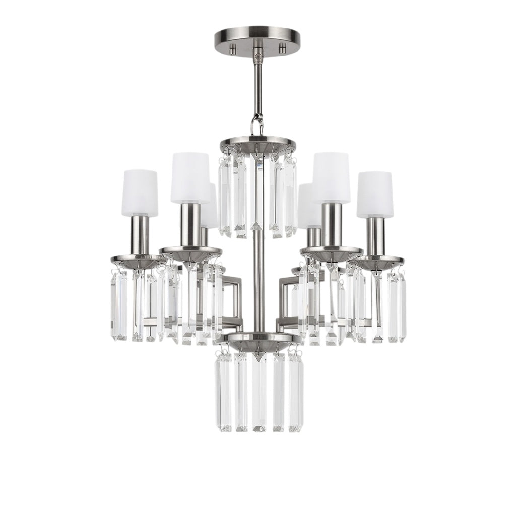 Lustre moderne en métal et cristal, 8 lumières