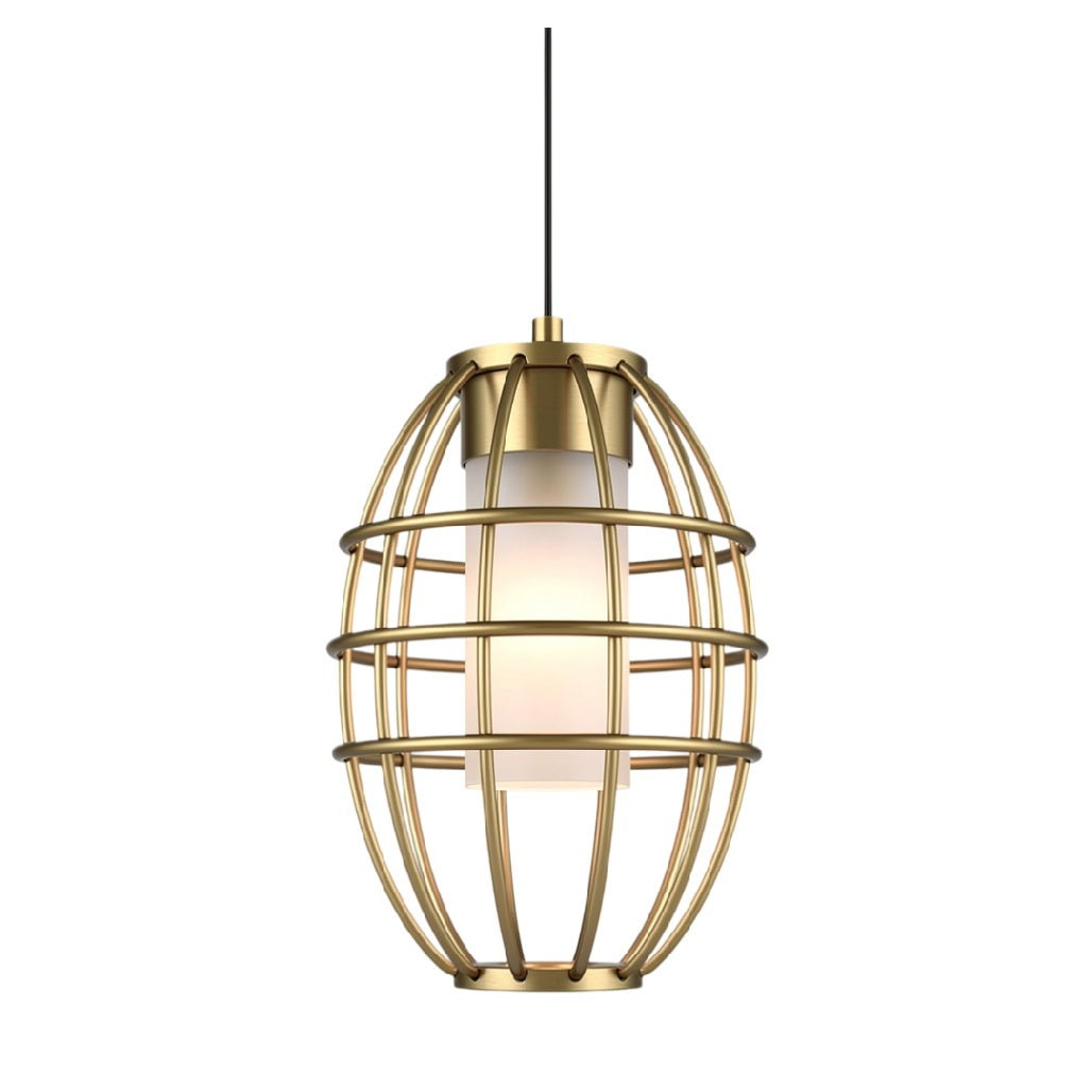 Suspension lumineuse design en métal doré avec diffuseur en verre