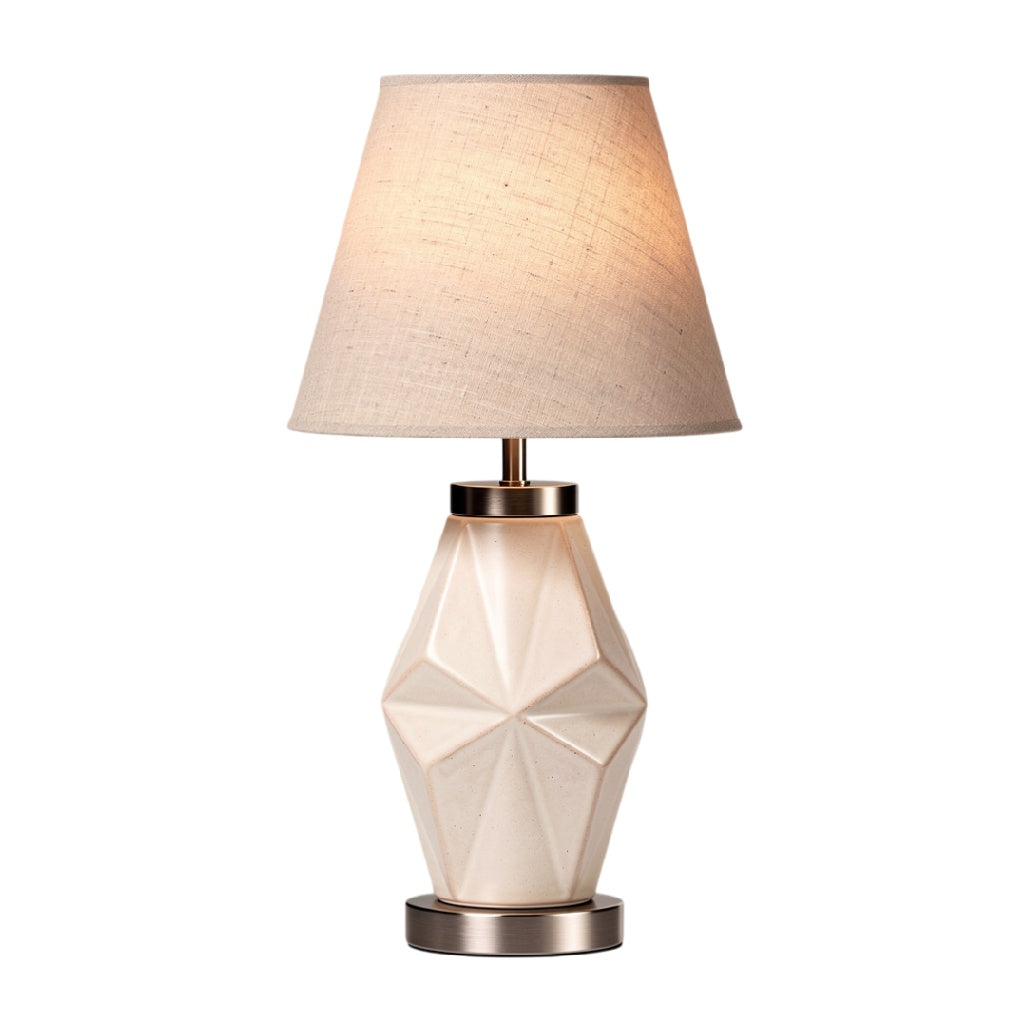 Lampe de table en céramique avec abat-jour en lin - Design géométrique moderne