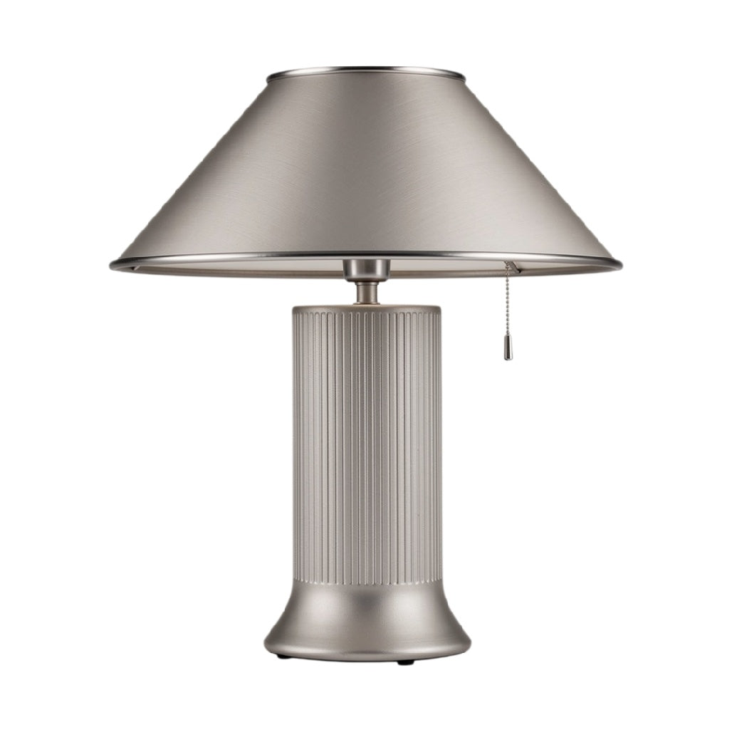 Lampe de table moderne avec abat-jour en métal argenté et base striée
