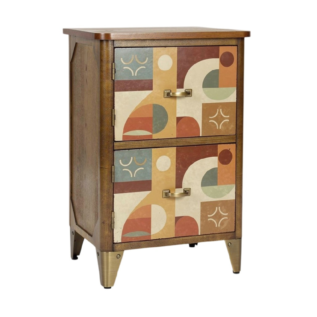 Commode en bois avec panneaux géométriques colorés