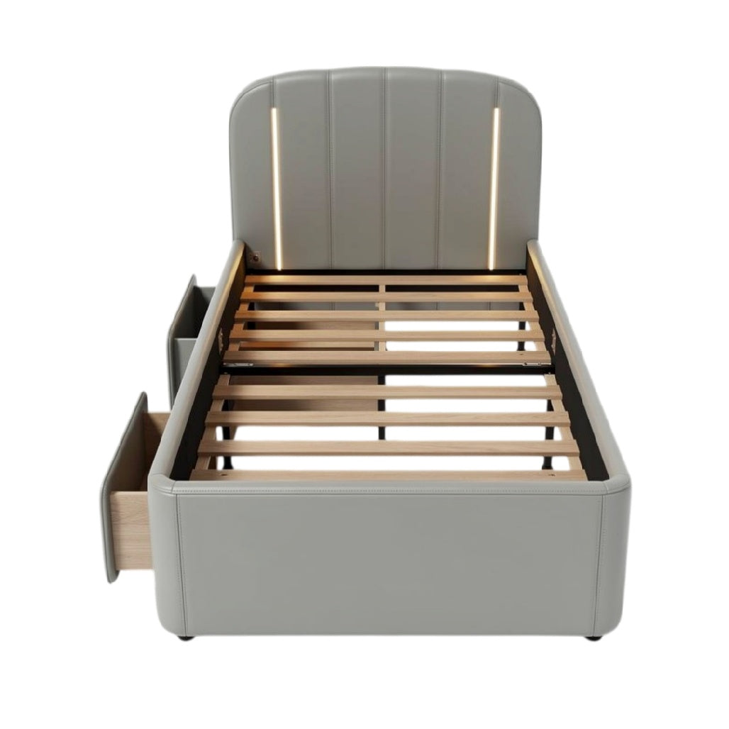 Lit moderne avec cadre en bois et éclairage LED intégré